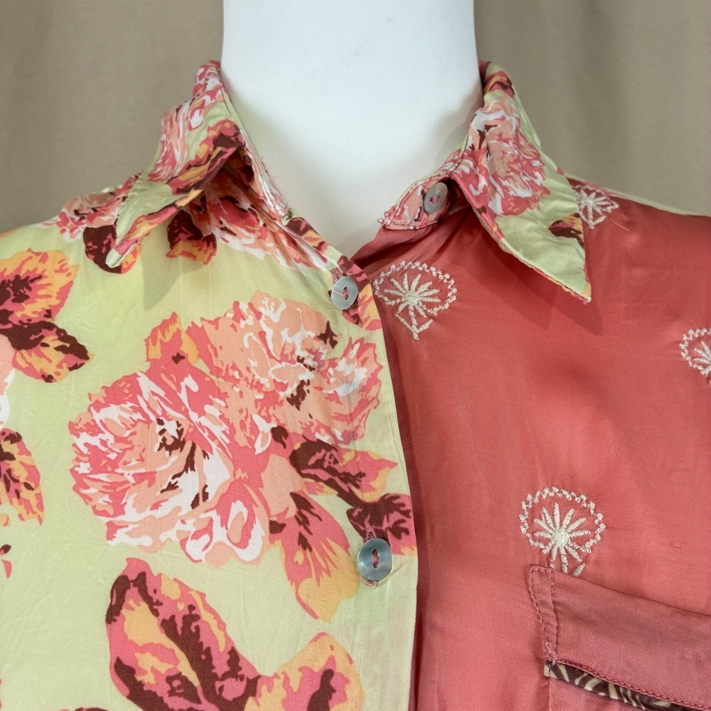 Zara Womens Top M Pink Floral Mixed Print Embroidered Boho Cottagecore Blouse - Picture 4 of 14
